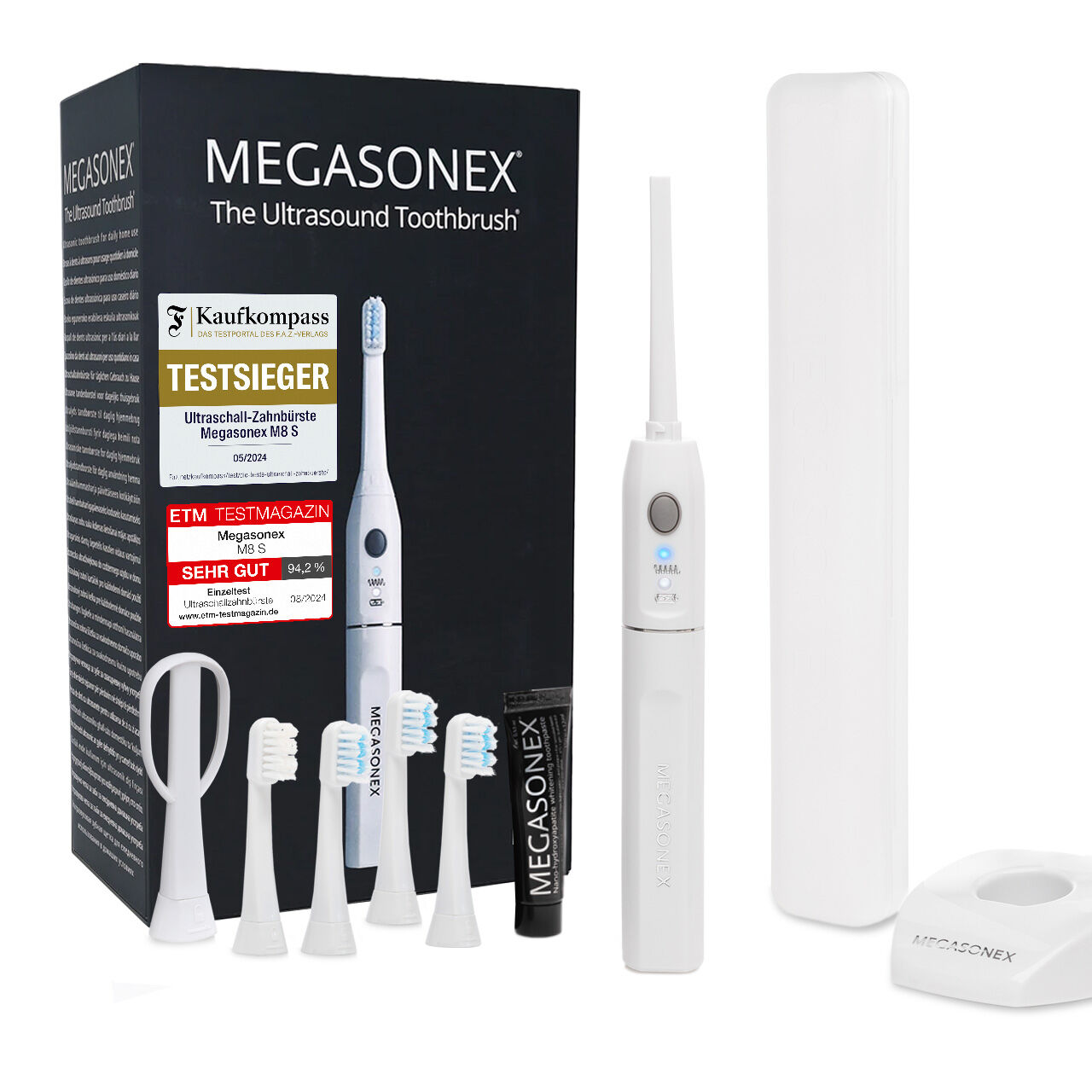 Megasonex M8S Ultraschallzahnbürste plus Pack Bürstenköpfe