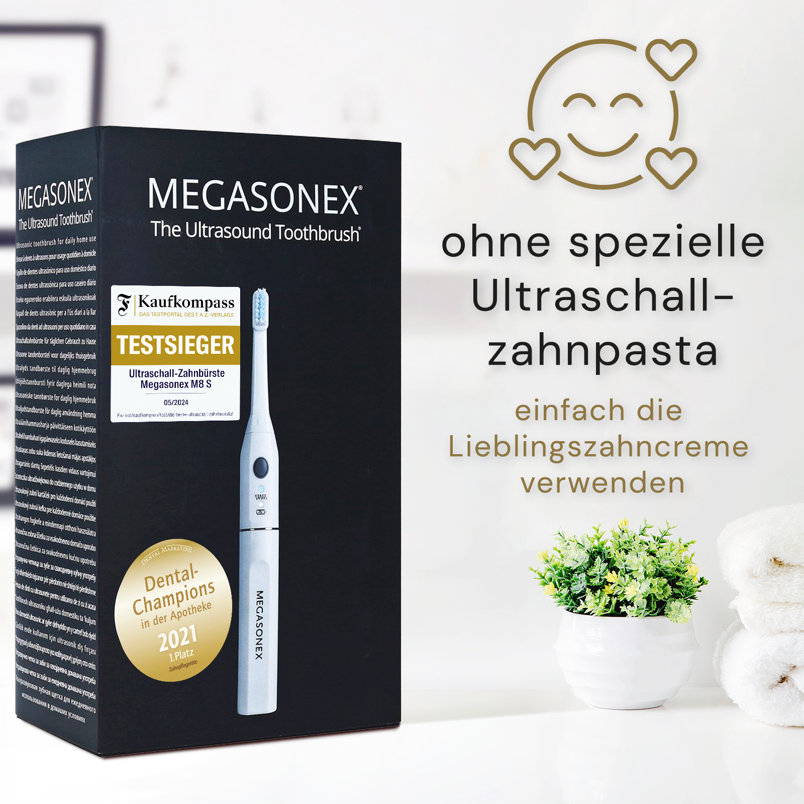 MEGASONEX M8 S Ultraschall-Zahnbürste + 2 Paar Bürstenköpfe
